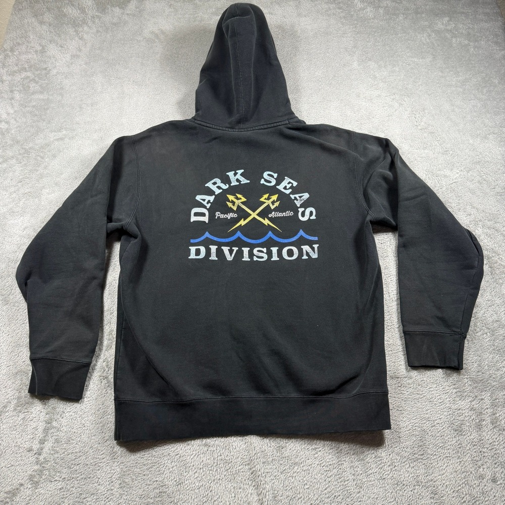 Dark Seas Division Hoodie Mens Small Black Graphic Pullover Surf Swim Nautical